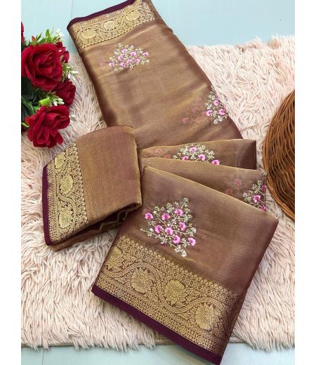 DB1190  Soft Sattin Tissue Silk Sequence Emboridary Work Celebrity Inspired Sarees.