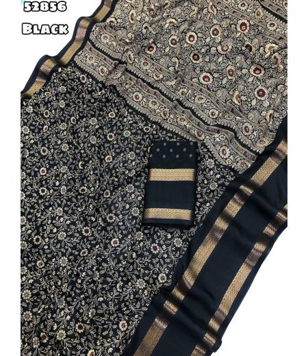 DB1189 Soft Moss Chiffon Floral Printed Sarees with Weaving Border.