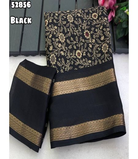 DB1189 Soft Moss Chiffon Floral Printed Sarees with Weaving Border.