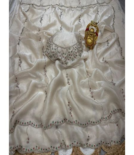 DB1198 Soft Space Silk Jarkan Stone Work Celebrity Inspired Sarees.