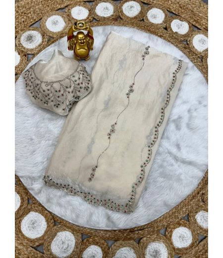 DB1198 Soft Space Silk Jarkan Stone Work Celebrity Inspired Sarees.