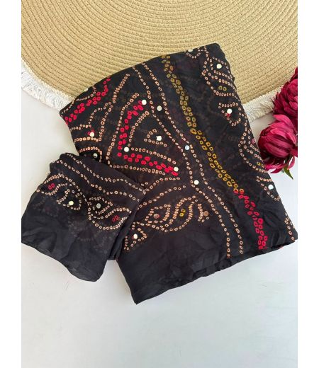 DB1197 Soft Moss Crape Silk Bandhani Printed Mirror Work Celebrity Inspired Sarees.