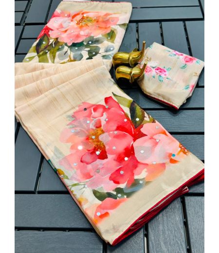 DB1210 Soft Chinon Floral Digital Printed Mirror Work Sarees.