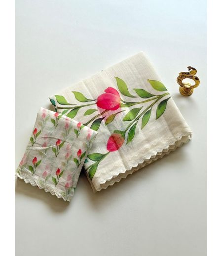 DB1224 Soft Linen Cottin Digital Printed Celebrity Inspired Sarees.
