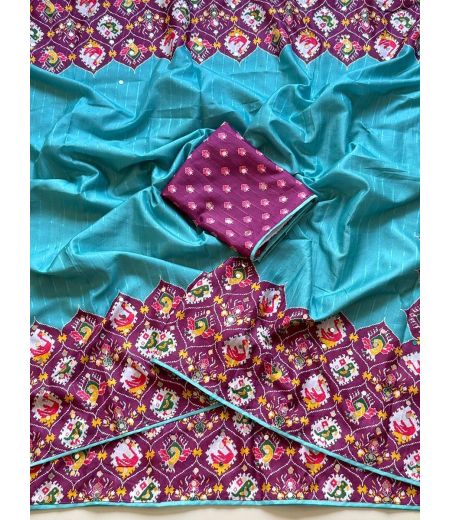 DB1222 Soft Tussar Silk Digital Printed Mirror Work Sarees.