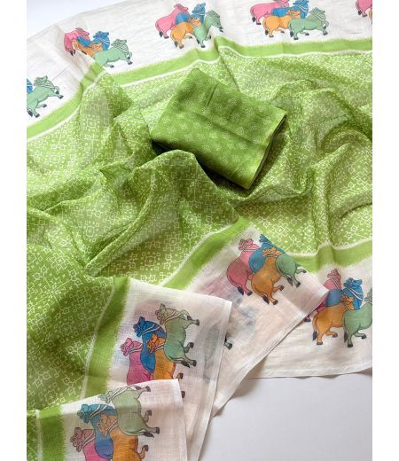 DB1228 Soft Linen Elegant Printed Summer Sarees.