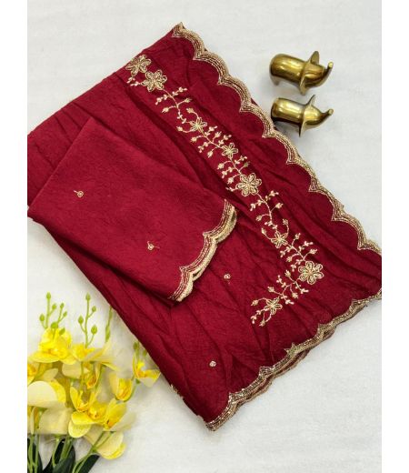 DB1229 Soft Rangoli Crush Silk Embroidery Work Celebrity Inspired Sarees.