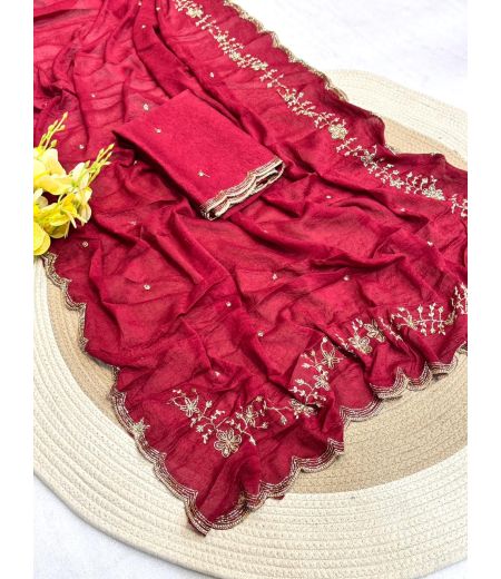 DB1229 Soft Rangoli Crush Silk Embroidery Work Celebrity Inspired Sarees.